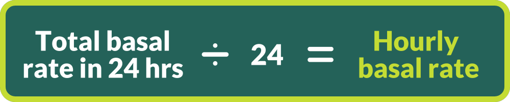 Total basal rate in 24 hours divided by 24 = hourly basal rate